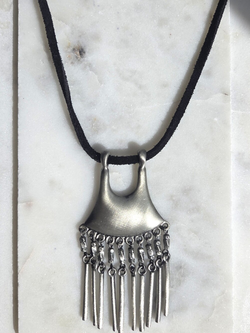 Tribal Boho Silver Fringe Necklace